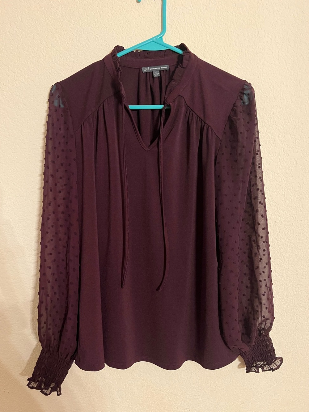 Adrianna Papell Deep Plum Blouse Small Ballon Sleeves Whimsigoth